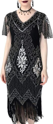 فساتين Kayamiya النسائية Flapper 1920s الترتر Art Deco Gatsby فستان كوكتيل بأكمام in Saudi Arabia