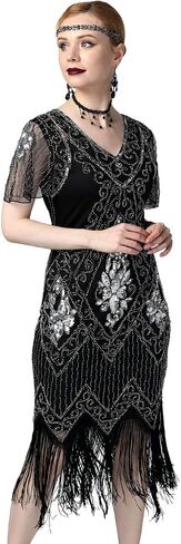 فساتين Kayamiya النسائية Flapper 1920s الترتر Art Deco Gatsby فستان كوكتيل بأكمام in Saudi Arabia