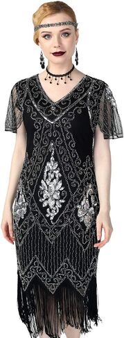 فساتين Kayamiya النسائية Flapper 1920s الترتر Art Deco Gatsby فستان كوكتيل بأكمام in Saudi Arabia