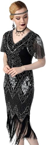 فساتين Kayamiya النسائية Flapper 1920s الترتر Art Deco Gatsby فستان كوكتيل بأكمام in Saudi Arabia