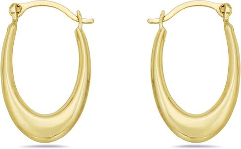 14K الذهب البولندية عالية البيضاوي نقطة البيضاوي أقراط هوب قفل الفرنسية - مجوهرات للمرأة / الفتيات - أقراط هوب صغيرة, الذهب الأصفر, بدون أحجار كريمة in Saudi Arabia
