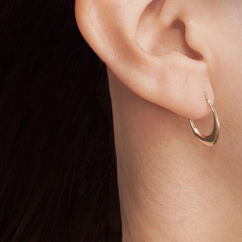 14K الذهب البولندية عالية البيضاوي نقطة البيضاوي أقراط هوب قفل الفرنسية - مجوهرات للمرأة / الفتيات - أقراط هوب صغيرة, الذهب الأصفر, بدون أحجار كريمة in Saudi Arabia