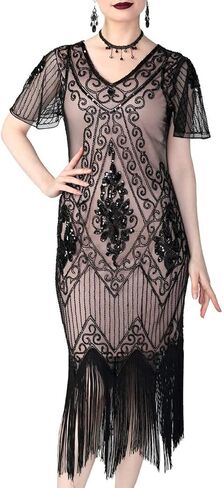 فساتين Kayamiya النسائية Flapper 1920s الترتر Art Deco Gatsby فستان كوكتيل بأكمام in Saudi Arabia