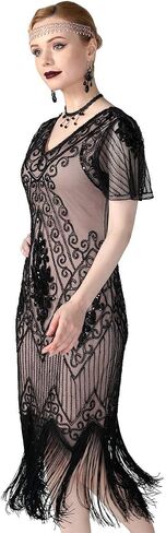 فساتين Kayamiya النسائية Flapper 1920s الترتر Art Deco Gatsby فستان كوكتيل بأكمام in Saudi Arabia