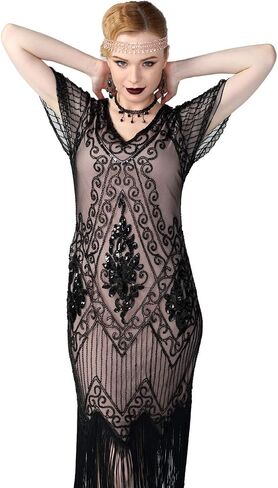 فساتين Kayamiya النسائية Flapper 1920s الترتر Art Deco Gatsby فستان كوكتيل بأكمام in Saudi Arabia