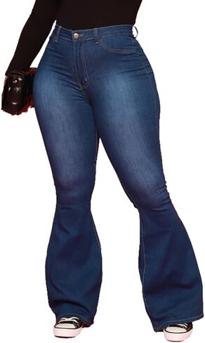 Aomice Women Bell Bottom Jeans High Waisted Flare Denim Pants in Kuwait
