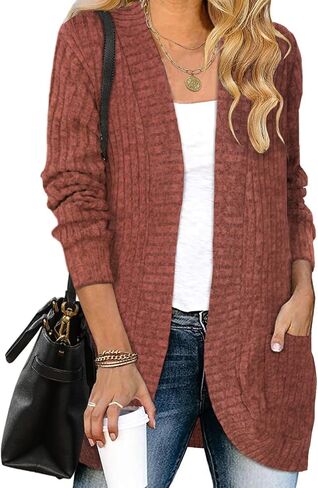 سترة Zamowoty النسائية لخريف 2023 مفتوحة من الأمام وأكمام طويلة وسترات خفيفة الوزن مع جيوب معطف خارجي in Kuwait