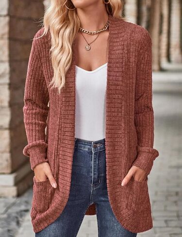 سترة Zamowoty النسائية لخريف 2023 مفتوحة من الأمام وأكمام طويلة وسترات خفيفة الوزن مع جيوب معطف خارجي in Kuwait