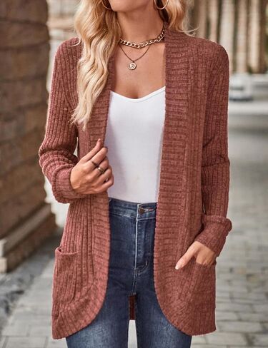 سترة Zamowoty النسائية لخريف 2023 مفتوحة من الأمام وأكمام طويلة وسترات خفيفة الوزن مع جيوب معطف خارجي in Kuwait