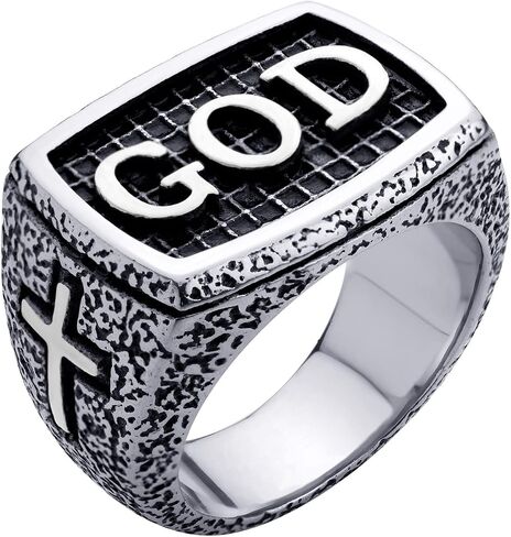 555Jewelry الفولاذ المقاوم للصدأ خمر مطروق نمط الصليب الله خاتم الخاتم للرجال in Saudi Arabia