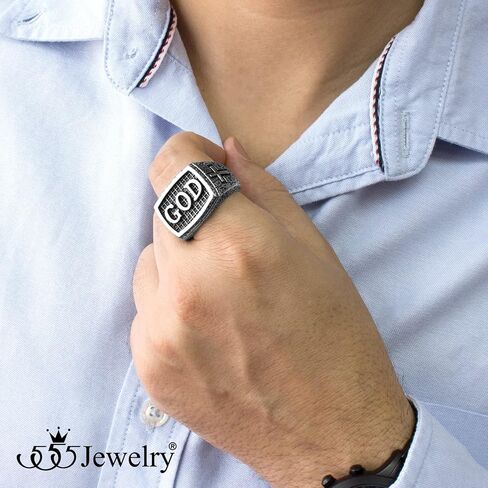 555Jewelry الفولاذ المقاوم للصدأ خمر مطروق نمط الصليب الله خاتم الخاتم للرجال in Saudi Arabia
