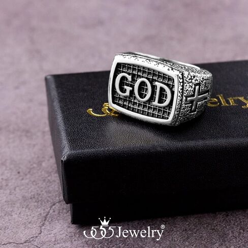 555Jewelry الفولاذ المقاوم للصدأ خمر مطروق نمط الصليب الله خاتم الخاتم للرجال in Saudi Arabia