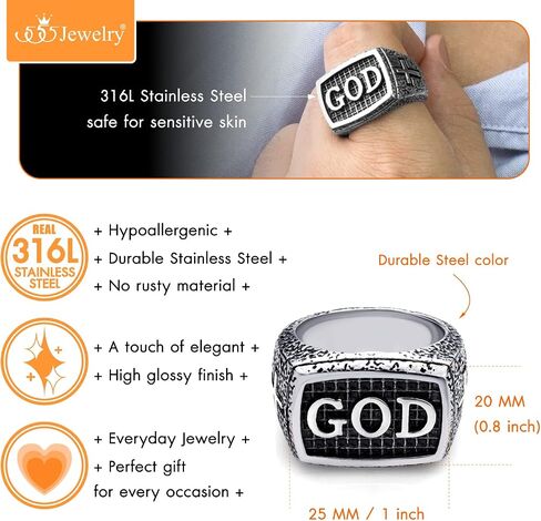 555Jewelry الفولاذ المقاوم للصدأ خمر مطروق نمط الصليب الله خاتم الخاتم للرجال in Saudi Arabia