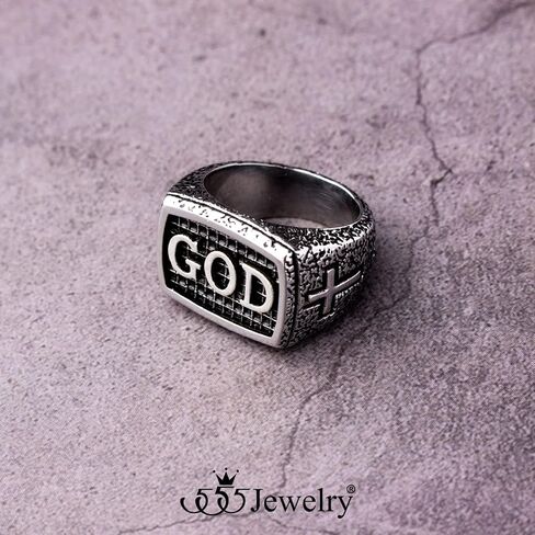 555Jewelry الفولاذ المقاوم للصدأ خمر مطروق نمط الصليب الله خاتم الخاتم للرجال in Saudi Arabia