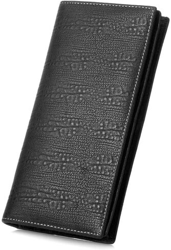 Men's Genuine Leather Multi-Card Long Bifold Wallet For Checkbook Black in Saudi Arabia