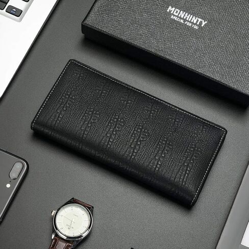 Men's Genuine Leather Multi-Card Long Bifold Wallet For Checkbook Black in Saudi Arabia