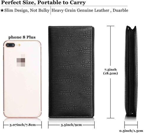 Men's Genuine Leather Multi-Card Long Bifold Wallet For Checkbook Black in Saudi Arabia