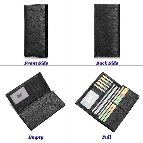 Men's Genuine Leather Multi-Card Long Bifold Wallet For Checkbook Black in Saudi Arabia