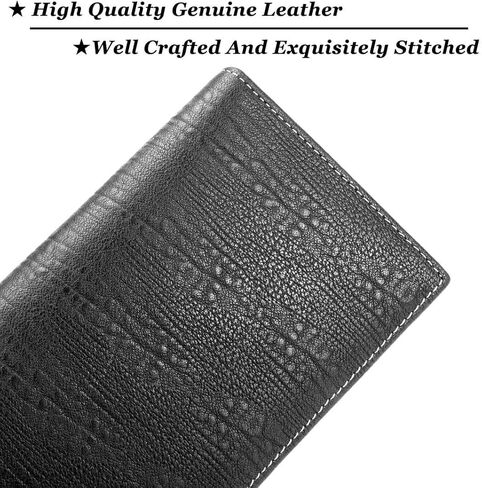 Men's Genuine Leather Multi-Card Long Bifold Wallet For Checkbook Black in Saudi Arabia