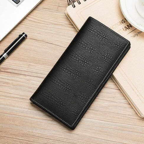 Men's Genuine Leather Multi-Card Long Bifold Wallet For Checkbook Black in Saudi Arabia
