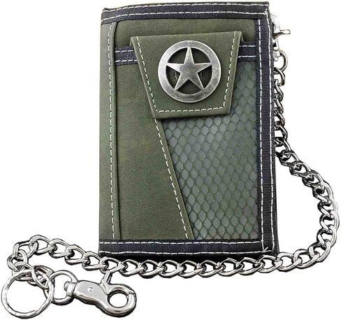 محفظة عملات معدنية ثلاثية الطيات للرجال والاولاد مع بنطلون جينز وسلسلة هدية L18 in Kuwait