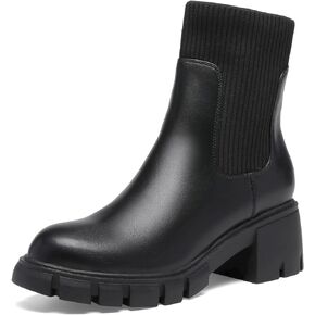 Lookyno Womens Chelsea Boots Elastic Slip On Chunky Heel Lug Sole Platform Boots Fashion Ankle Bootie