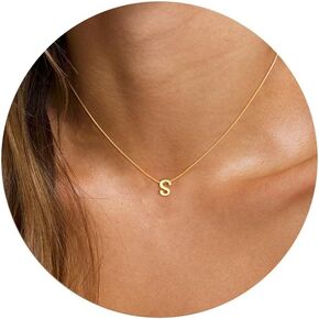 Gold Initial Necklaces for Women Girls, Dainty Gold Letter Necklace Trendy A-Z Pendant Choker Necklace Cute Monogram Personalized Name Necklace Fashion Jewelry Gift for Teen Girls