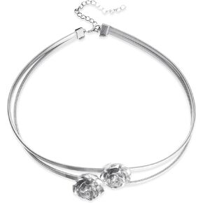 Flower Choker Necklace for Women Sliver Rose Small Flower Neckband Choker Necklace Choker Tie Cravat Accessories for Girls Adjustable Chain Y2K Jewelry Gifts