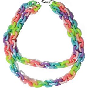 Statement Cute Chunky Colorful Acrylic Link Chain Layer Necklaces Lovely Thick Link Acrylic Rainbow Color Chain Collar Dainty Layered Chain Choker for Women Girls Party Birthday Jewelry