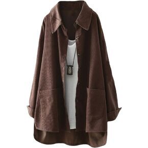 FTCayanz Women's Corduroy Shirt Jacket Casual Long Sleeve Coat Button Down Outerwear Tops