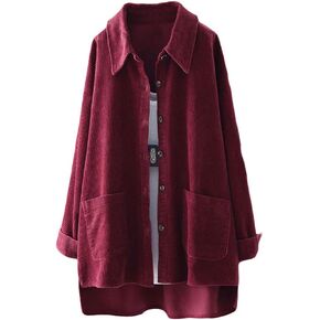 FTCayanz Women's Corduroy Shirt Jacket Casual Long Sleeve Coat Button Down Outerwear Tops