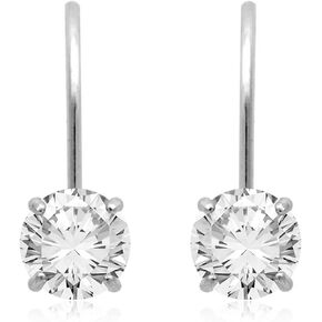 Jewelili 10K White or Yellow Gold Drop Earrings with 5 MM (1 Cttw), 6 MM (1.5 Cttw) & 7 MM (2.5 Cttw) Round Cut Cubic Zirconia