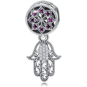 Hand of Fatima Charm 925 Sterling Silver Hamsa Charm Anniversary Charm for Pandora Charm Bracelet (A)