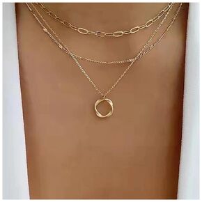 Yheakne Vintage Layered Circle Choker Necklace Gold Karma Circle Pendant Necklace Multiple Layering Twist Circle Necklace Punk Paper Clip Necklace Chain Jewelry for Women and Girls