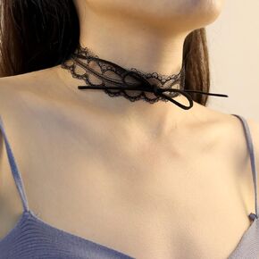 Gothic Sexy Lace Choker Necklace Vintage White Lace Bowknot Collar Neck Chain Bridal Weeding Party Pearl Neck Accessories Lolita Cosplay Costume Jewelry for Women and Girls