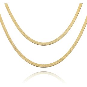 VAttract Herringbone Necklace for Women, Gold Snake Chain Necklace, Double Layered Choker Necklaces for Women Girls, 18K Gold plated, 2-7MM(Width), 2Pcs(18"& 21")