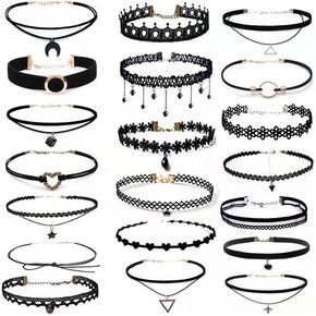 20Pcs Velvet Choker Necklace Tattoo Lace Gothic Classic Black Necklace Collar Clavicle Chain Necklace for Women Girls Y2k Necklace Jewelry Gift