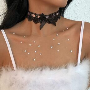 Kenfery Vintage Bow-Knot Choker Necklace Sexy Lace Collar Necklace Chic Prom Party Ball Wedding Necklace for Women and Girls in Kuwait
