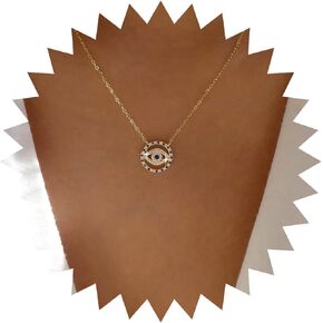 Allereyae Vintage Crystal Eye Pendant Necklace Cz Rhinestone Devil Eye Necklace Blue Sapphire Eye Necklace Gold Circle Eye Choker Necklace Jewelry for Women and Girls