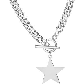 Aktully Silver Star Choker Necklace for Women Cuban Link Chain Necklace for Teen Girls Stainless Steel Star Pendant Necklace Jewelry for Girls Gifts
