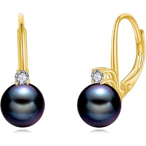 Black Pearl Earrings 925 Sterling Silver Leverback Hypoallergenic Pearl Drop Earring Jewelry for Women Girls Birthday Gifts