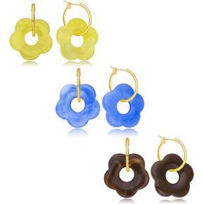 Plikin Flower Hoop Earrings Gold Small Daisy Hoop Earrings For Women Girls Stainless Steel Earrings