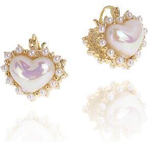 Sonateomber Crystal Heart Reversible Gold Hoop Stud Earrings for Women Teen Girls, Cute Rhinestone Front Back Love Ball Leaf Huggie Earings Bridal Wedding Valentines Jewelry Gift