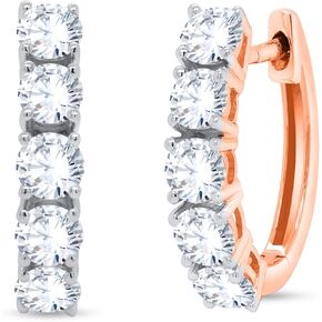5 Stone Hoop Earrings for Women Girls- 3.00 Carat Round Cut Simulated Diamond Hoop Earrings 14K Gold Plated Sterling Silver