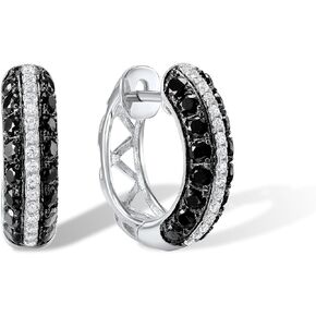 Santuzza 925 Sterling Silver Black & White Openwork Hoop Earrings Black Spinel Cubic Zirconia Huggie Earrings for Women