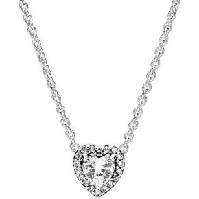 Pandora Jewelry Elevated Heart Cubic Zirconia Necklace in Sterling Silver, 17.7", With Gift Box