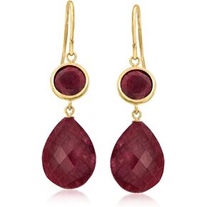 Ross-Simons 26.00 ct. t.w. Ruby Drop Earrings in 14kt Yellow Gold