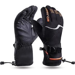 EMAYUU Winter Ski Gloves for Men Women, Waterproof Windproof Touchscreen Gloves Cold Weather, Snow Gloves with Wrist Leashes, Nylon Shell for Skiing Snowbarding