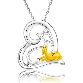 FEELMEM Deer Necklace Deer Mom and Baby Love Heart Pendant Necklace for Mom Grandmother Mothers Day Jewelry Mother Daughter Gifts for Mom