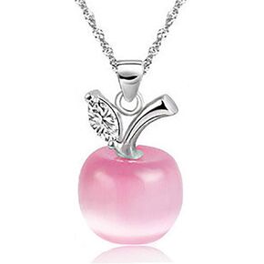 bobauna 3D Pink Opal Apple Shape Pendant Necklace Apple Jewelry Teachers Appreiation Gift For Mentor Coach Principal